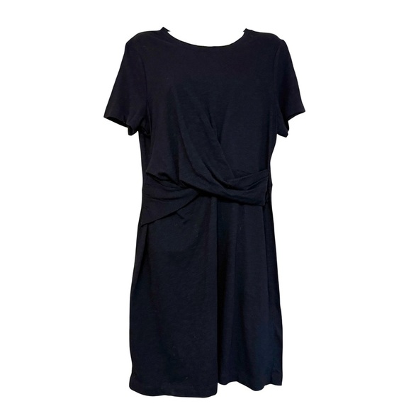 LOFT Dresses & Skirts - Loft Women Black Short Sleeve Faux Wrap Midi Dress Size L Cotton